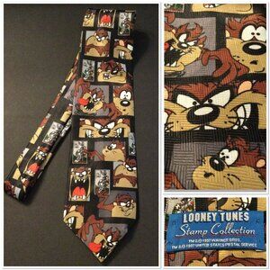 Vintage 90s Looney Tunes Tie Stamp Collections Tasmanian Devil Taz Buggs Print
